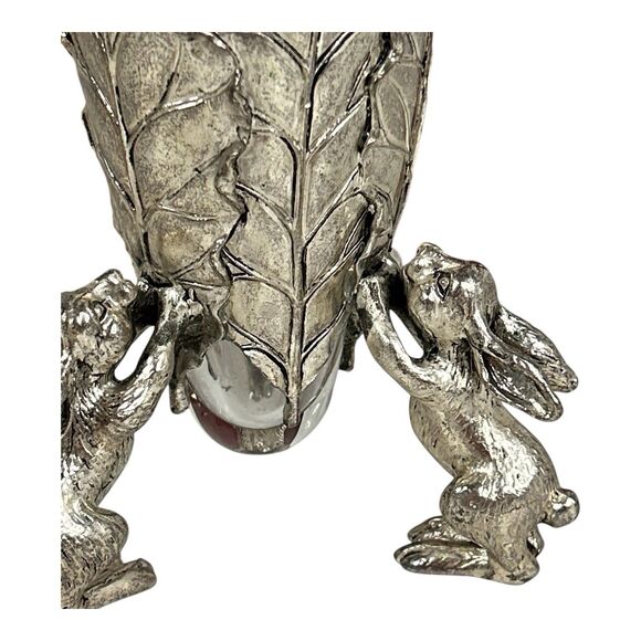 Vtg ARTHUR COURT Cone Glass Vase Aluminum Metal Bunny Rabbit Base Easter 12-232 - Picture 11 of 13